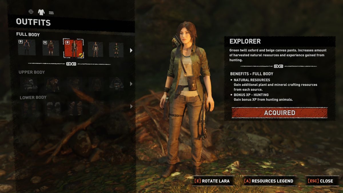 Shadow of the Tomb Raider: Croft Edition Extras (Windows) screenshot: Explorer outfit equipped.