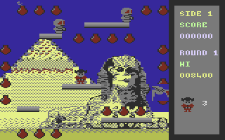 Bomb Jack (Commodore 16, Plus/4) screenshot: Collect the bombs.