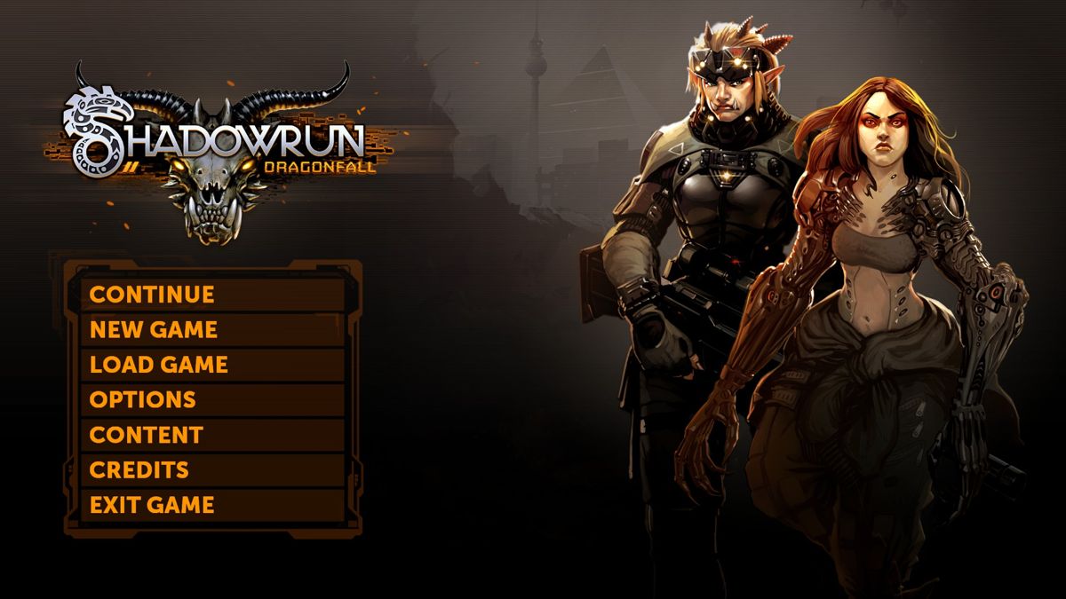 Shadowrun: Dragonfall (Windows) screenshot: New main menu.