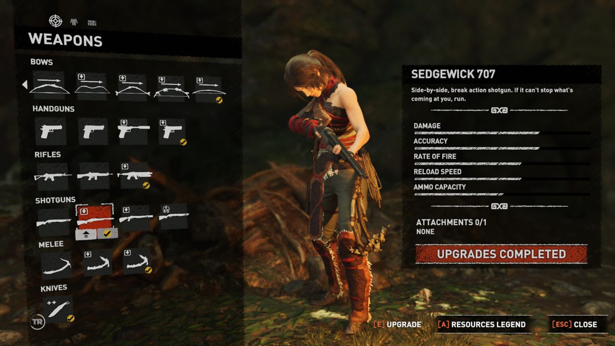 Shadow of the Tomb Raider: Croft Edition Extras (Windows) screenshot: Sedgewick 707 shotgun equipped.