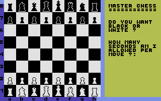 Master Chess (Commodore 16, Plus/4) screenshot: Options.