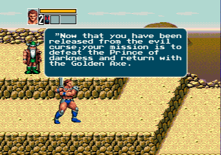 Golden Axe III (Genesis) screenshot: The dwarf from the previous game instructs the new hero