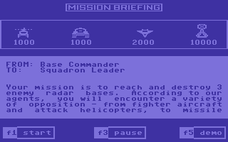 Suicide Strike (Commodore 64) screenshot: Mission Briefing.