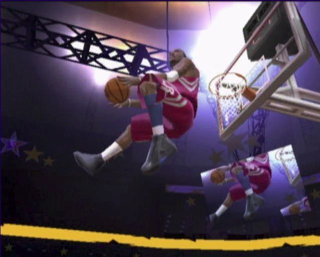 NBA Live 2005 (PlayStation 2) screenshot: The animated sequence that precedes the title screen shows players performing all kinds of tricks and seemingly defying gravity