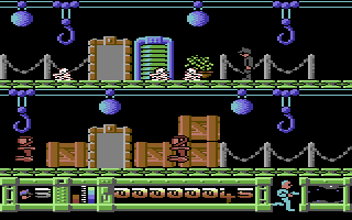 Mission A.D. (Commodore 64) screenshot: Some droids shot.