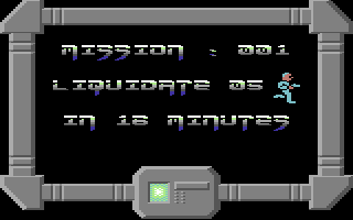 Mission A.D. (Commodore 64) screenshot: Five assassins to kill.