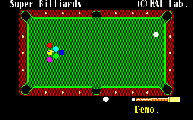 Super Billiards (Sharp X1) screenshot: There's no title screen, it starts out with this demo