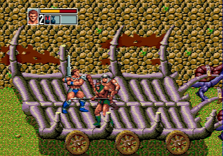 Golden Axe III (Genesis) screenshot: Riding a carriage and fighting