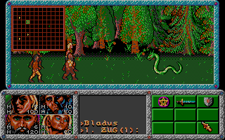 Dragonflight (DOS) screenshot: Fighting against a snake in a forest