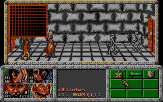 Dragonflight (DOS) screenshot: Fighting skeletons in a dungeon