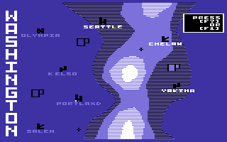 Solo Flight (Commodore 64) screenshot: Map of Washington (1984 version)