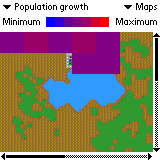 SimCity (Palm OS) screenshot: (colour) Map of population growth
