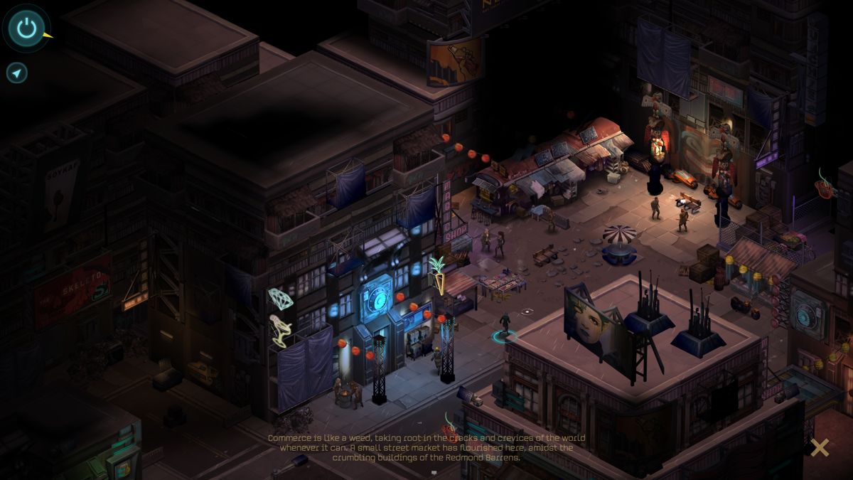 Shadowrun Returns (Windows) screenshot: A local marketplace