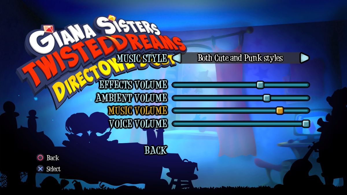 Giana Sisters: Twisted Bundle (PlayStation 4) screenshot: DirectOwl's Cut - Game settings