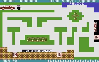 Cops n' Robbers (Commodore 16, Plus/4) screenshot: Let's go and rob.
