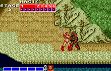 Golden Axe (WonderSwan Color) screenshot: Fighting a red guy