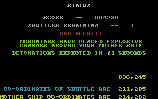 Cuthbert in Space (Commodore 16, Plus/4) screenshot: Red Alert!