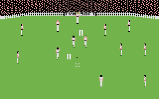 Ian Botham's Test Match (Commodore 16, Plus/4) screenshot: The batsman hit the ball.