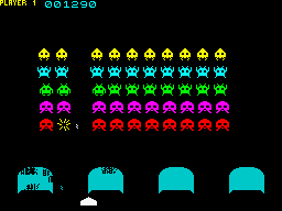 Invaders (ZX Spectrum) screenshot: Invader's explosion.