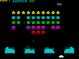 Invaders (ZX Spectrum) screenshot: UFO's explosion.