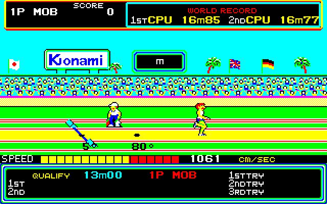 Hyper Sports (Sharp X1) screenshot: Triple Jump