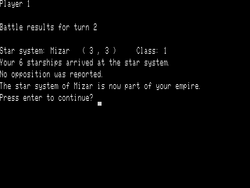 Stellar Empires (TRS-80) screenshot: Conquering a Star System
