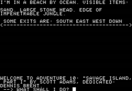 Savage Island (Apple II) screenshot: Starting on a Lonely Beach