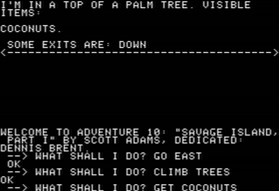 Savage Island (Apple II) screenshot: I Got a Lovely Bunch of Coconuts