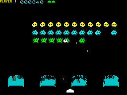 Invaders (ZX Spectrum) screenshot: A fraction before one invaders knocks on heaven's door.