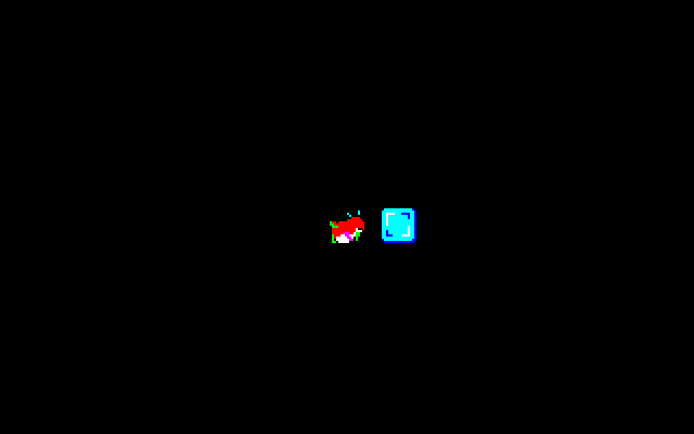 Ice Block (Sharp X1) screenshot: Loading screen depicts the penguin pushing an ice block... and falling
