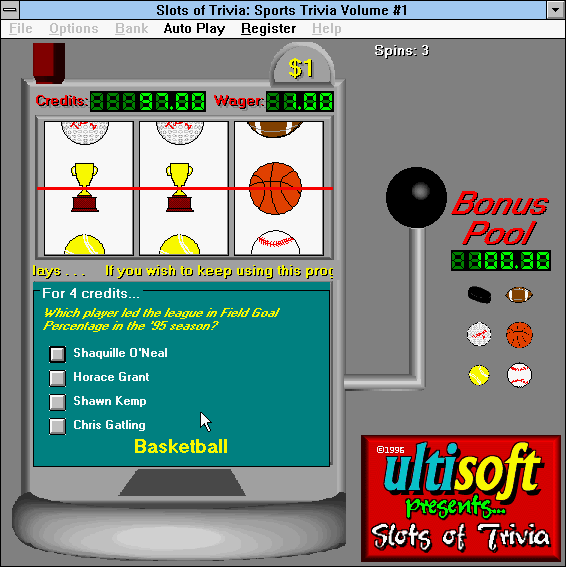 Slots of Trivia (Windows 3.x) screenshot: I know nothing about sports!