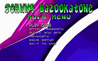 Johnny Bazookatone (DOS) screenshot: Main Menu
