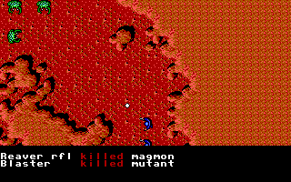Mars Saga (DOS) screenshot: A fight down in the volcano vent tunnels.