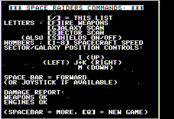 Space Raiders (Apple II) screenshot: Instructions