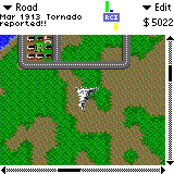 SimCity (Palm OS) screenshot: (colour) A tornado strikes