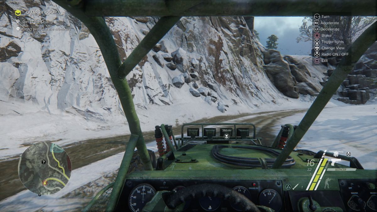 Sniper: Ghost Warrior 3 - Buggy Vehicle (PlayStation 4) screenshot: Driving through a snowy mountains