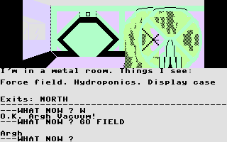 Savage Island Part Two (Commodore 16, Plus/4) screenshot: Searching a metal room.