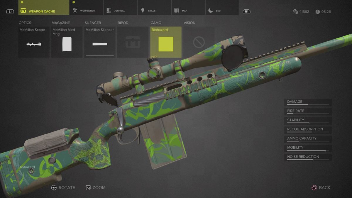 Sniper: Ghost Warrior 3 - Sniper Rifle McMillan TAC-338A (PlayStation 4) screenshot: Biohazard camouflage close-up