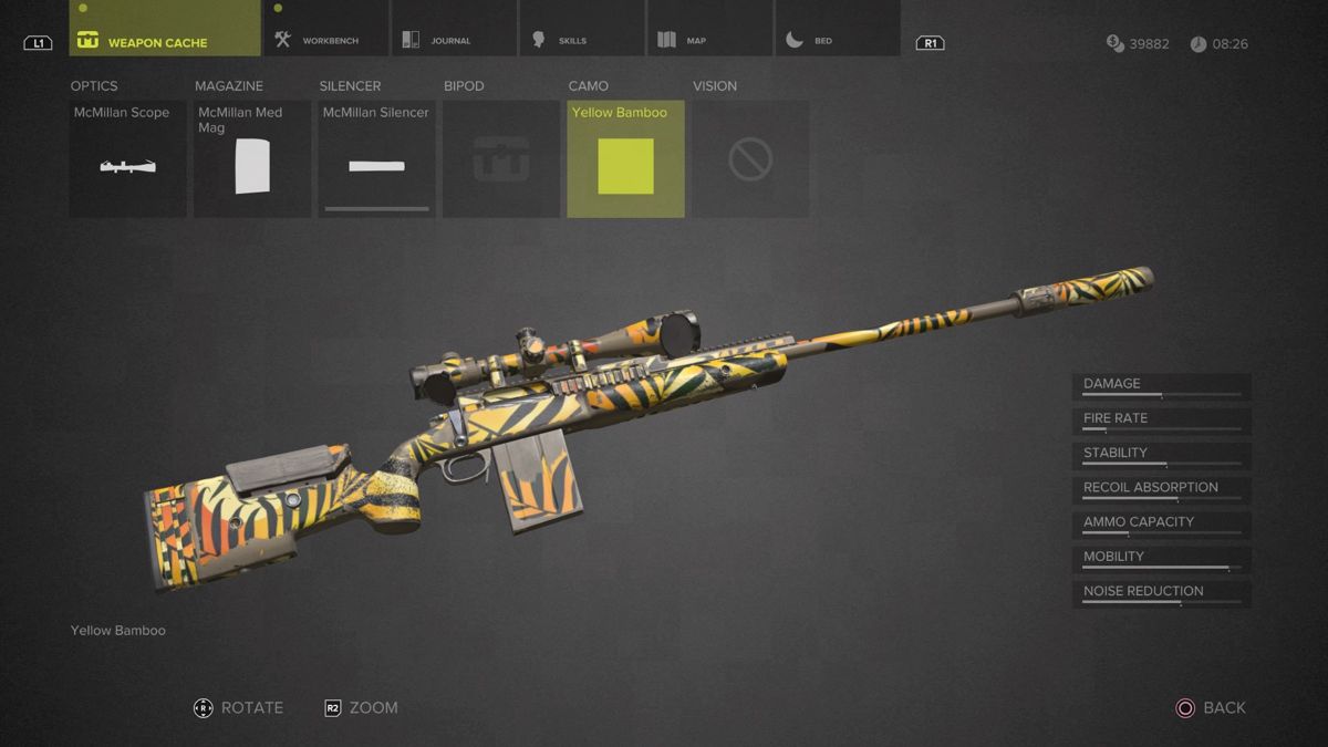 Sniper: Ghost Warrior 3 - Sniper Rifle McMillan TAC-338A (PlayStation 4) screenshot: Yellow Bamboo camouflage full view