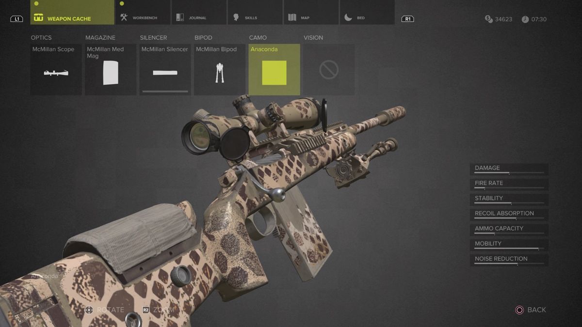 Sniper: Ghost Warrior 3 - Sniper Rifle McMillan TAC-338A (PlayStation 4) screenshot: Anaconda camouflage read view