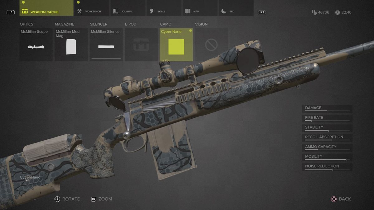 Sniper: Ghost Warrior 3 - Sniper Rifle McMillan TAC-338A (PlayStation 4) screenshot: Cyber Nano camouflage close-up