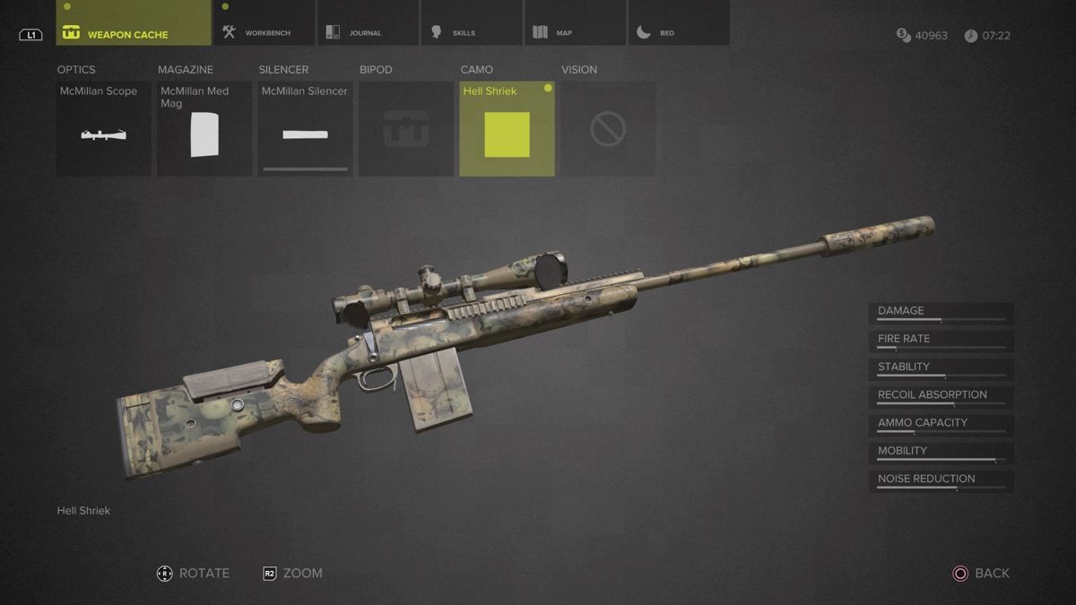 Sniper: Ghost Warrior 3 - Sniper Rifle McMillan TAC-338A (PlayStation 4) screenshot: Hell Shriek camouflage full view