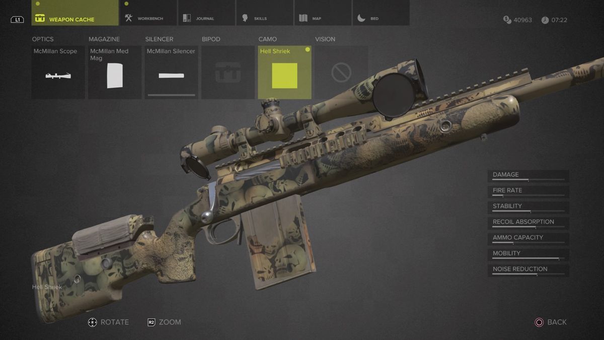 Sniper: Ghost Warrior 3 - Sniper Rifle McMillan TAC-338A (PlayStation 4) screenshot: Hell Shriek camouflage close-up