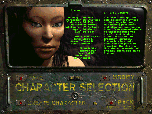 Fallout 2 (Windows) screenshot: Character creation screen
