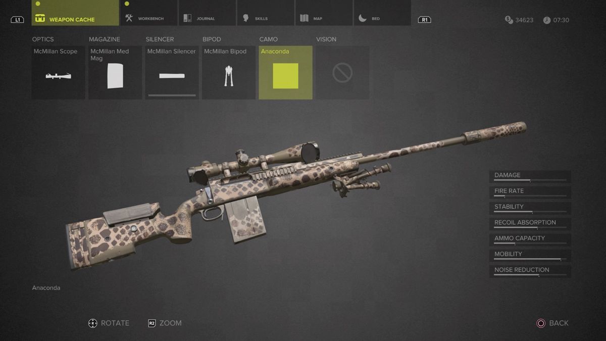 Sniper: Ghost Warrior 3 - Sniper Rifle McMillan TAC-338A (PlayStation 4) screenshot: Anaconda camouflage full view