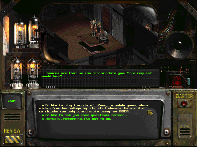 Fallout 2 (Windows) screenshot: Some dialogue choices are downright hilarious