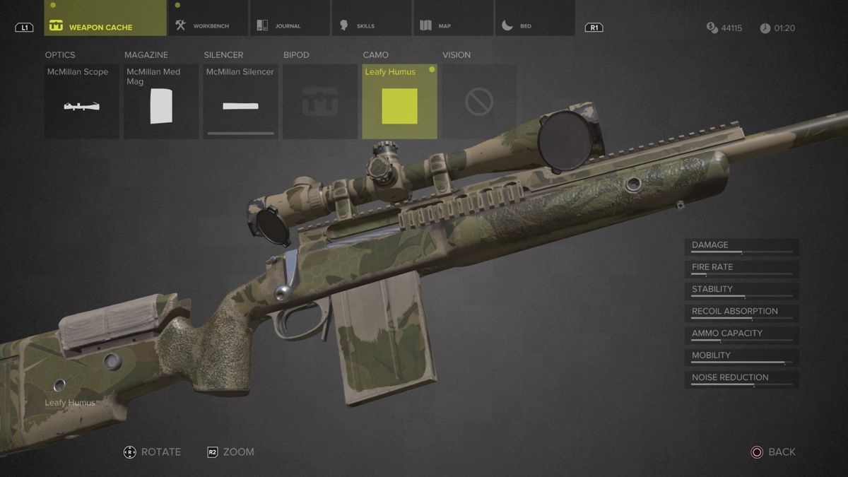 Sniper: Ghost Warrior 3 - Sniper Rifle McMillan TAC-338A (PlayStation 4) screenshot: Leafy Humus camouflage close-up