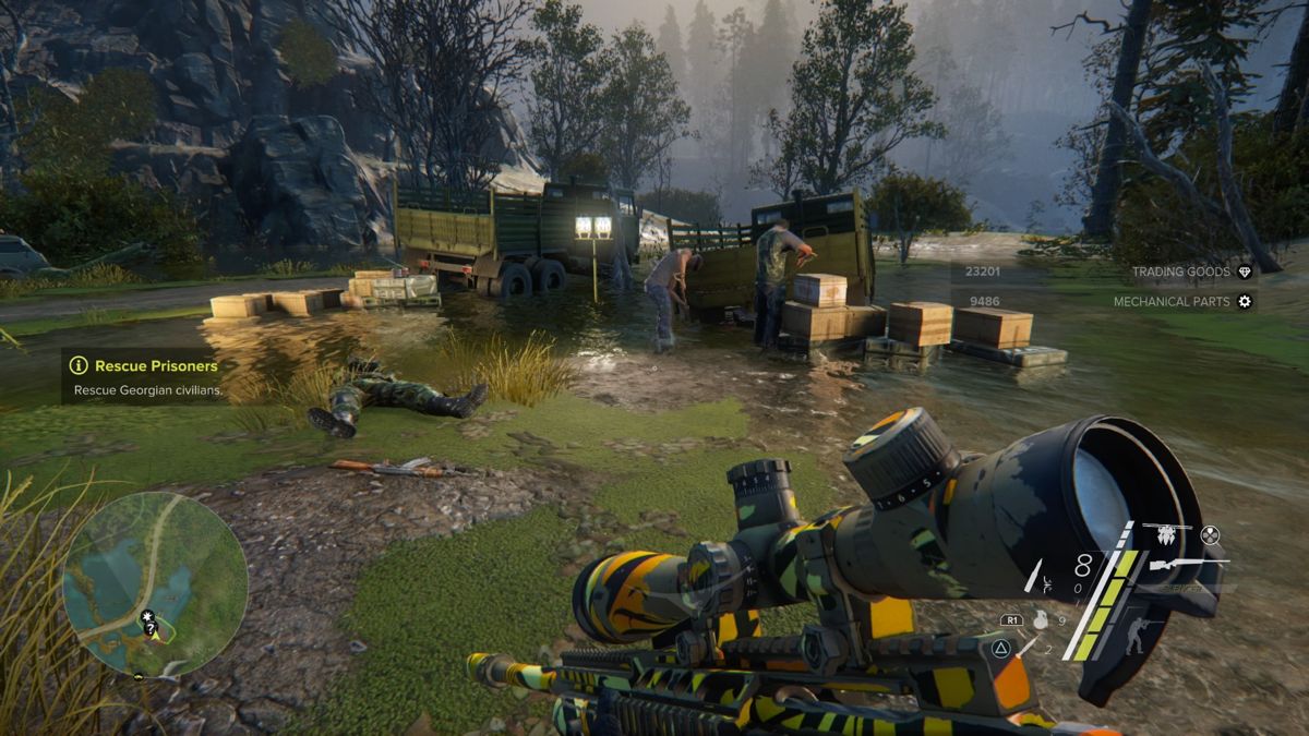 Sniper: Ghost Warrior 3 - Sniper Rifle McMillan TAC-338A (PlayStation 4) screenshot: Yellow Bamboo camouflage in-game
