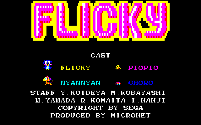 Flicky (Sharp X1) screenshot: Title screen