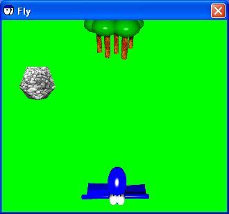 Virtual Dragon (Windows) screenshot: Flying: This is a vertically scrolling mini-game in which the player must avoid rocks and trees